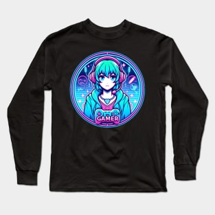Neon gamer girl Manga style Long Sleeve T-Shirt
